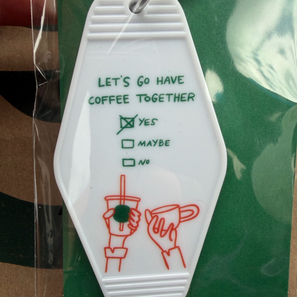 Starbucks White Motel Keychain “Let’s Go Have Coffee Together” - Picture 2 of 2